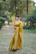 Mustard Handloom Raw Silk Weaving Designer Saree with Blouse