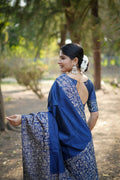 Blue Handloom Raw Silk Weaving Designer Saree with Blouse