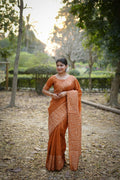 Orange Handloom Raw Silk Weaving Designer Saree with Blouse
