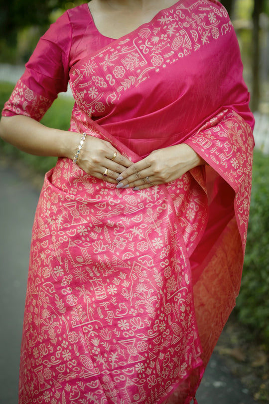 Pink Handloom Raw Silk Weaving Designer Saree with Blouse