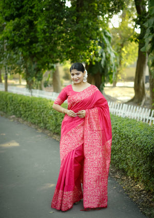 Pink Handloom Raw Silk Weaving Designer Saree with Blouse