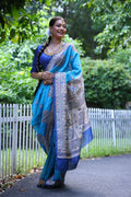 Firozi Soft Tussar Silk Printed Designer Saree with Blouse