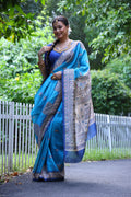 Firozi Soft Tussar Silk Printed Designer Saree with Blouse