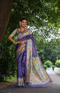 Purple Soft Tussar Silk Kalamkari Printed Designer Saree with Blouse