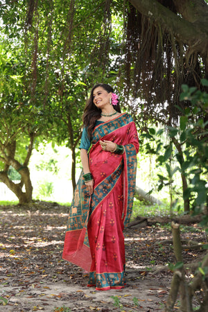 Black Soft Tussar Silk Peacock Printed Designer Saree with Blouse