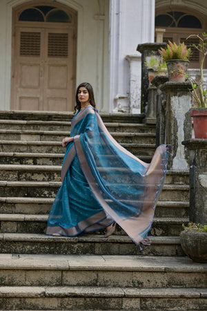 Firozi Soft Kalyani Silk Zari Woven Designer Saree with Blouse