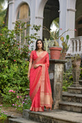 Coral Soft Kalyani Silk Zari Woven Designer Saree with Blouse