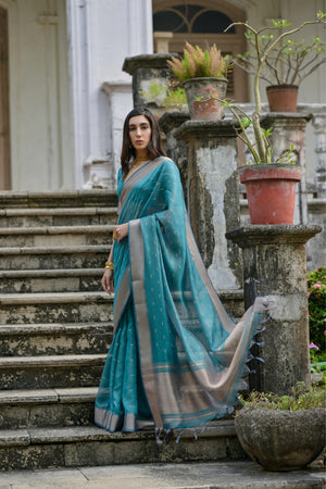 Teal Soft Kalyani Silk Zari Woven Designer Saree with Blouse