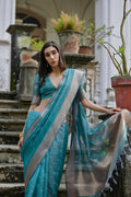 Teal Soft Kalyani Silk Zari Woven Designer Saree with Blouse