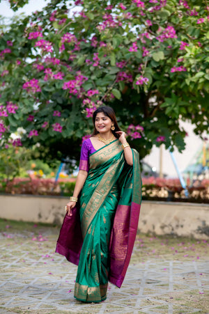 Rama Soft Banarasi Silk Zari Woven Saree with Blouse