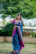 Blue Soft Banarasi Silk Zari Woven Saree with Blouse