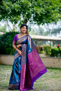 Blue Soft Banarasi Silk Zari Woven Saree with Blouse