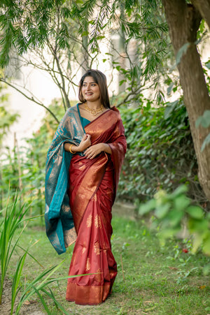 Maroon Soft Banarasi Silk Zari Woven Saree with Blouse