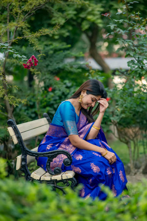 Royal Blue Soft Banarasi Silk Zari Woven Saree with Blouse