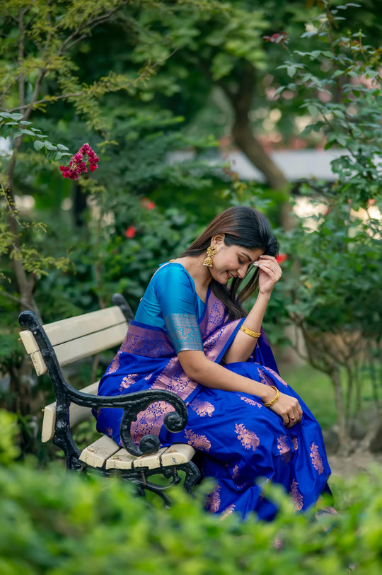 Royal Blue Soft Banarasi Silk Zari Woven Saree with Blouse