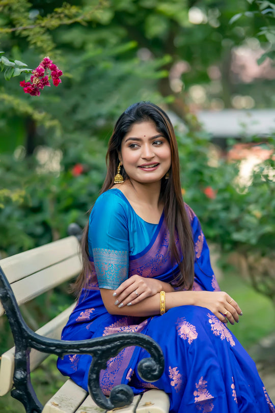 Royal Blue Soft Banarasi Silk Zari Woven Saree with Blouse