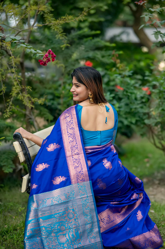 Royal Blue Soft Banarasi Silk Zari Woven Saree with Blouse