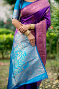 Purple Soft Banarasi Silk Zari Woven Saree with Blouse
