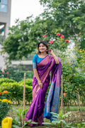 Purple Soft Banarasi Silk Zari Woven Saree with Blouse