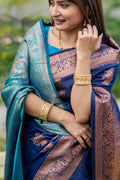 Navy Blue Soft Banarasi Silk Zari Woven Saree with Blouse