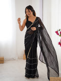 Black Soft Sitara Embroidered Designer Saree with Blouse