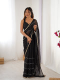 Black Soft Sitara Embroidered Designer Saree with Blouse