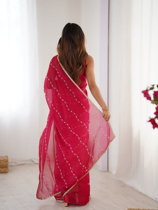 Pink Soft Sitara Embroidered Designer Saree with Blouse