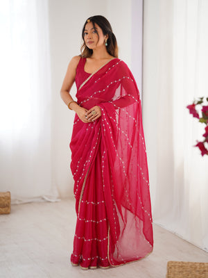 Pink Soft Sitara Embroidered Designer Saree with Blouse