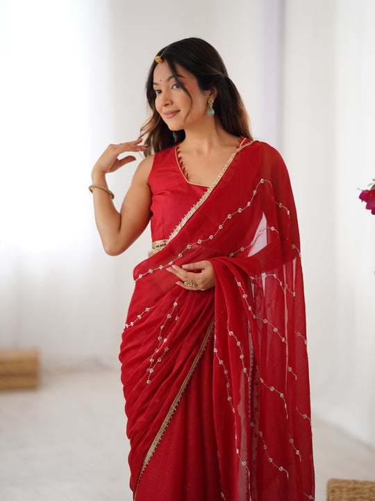 Maroon Soft Sitara Embroidered Designer Saree with Blouse
