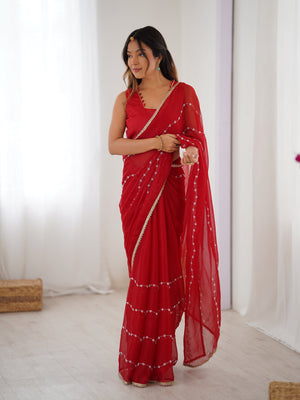 Maroon Soft Sitara Embroidered Designer Saree with Blouse
