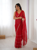 Maroon Soft Sitara Embroidered Designer Saree with Blouse