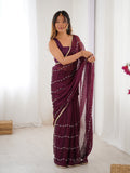 Wine Soft Sitara Embroidered Designer Saree with Blouse