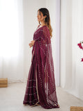 Wine Soft Sitara Embroidered Designer Saree with Blouse