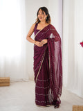 Wine Soft Sitara Embroidered Designer Saree with Blouse