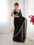 Black Fandy Silk Embroidered Designer Saree with Blouse