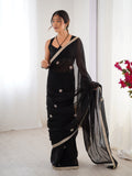 Black Fandy Silk Embroidered Designer Saree with Blouse