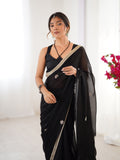 Black Fandy Silk Embroidered Designer Saree with Blouse