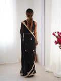 Black Fandy Silk Embroidered Designer Saree with Blouse