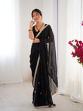 Black Fandy Silk Embroidered Designer Saree with Blouse