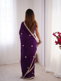 Purple Fandy Silk Embroidered Designer Saree with Blouse