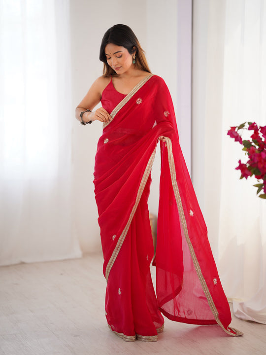 Pink Fandy Silk Embroidered Designer Saree with Blouse