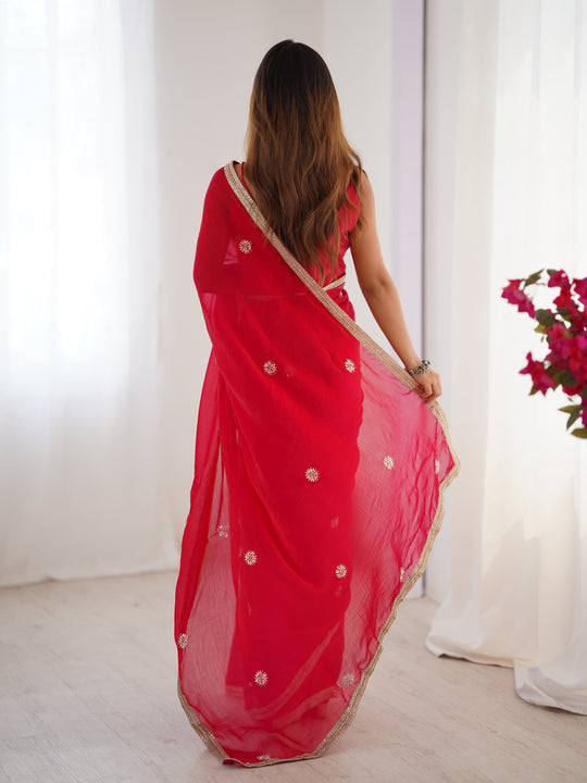 Pink Fandy Silk Embroidered Designer Saree with Blouse
