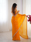 Yellow Fandy Silk Embroidered Designer Saree with Blouse