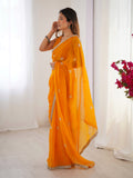 Yellow Fandy Silk Embroidered Designer Saree with Blouse