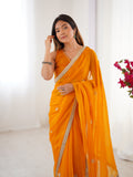 Yellow Fandy Silk Embroidered Designer Saree with Blouse