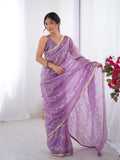Purple Soft Gold Crush Embroidered Designer Saree with Blouse