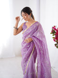 Purple Soft Gold Crush Embroidered Designer Saree with Blouse