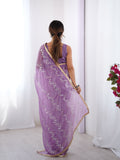 Purple Soft Gold Crush Embroidered Designer Saree with Blouse