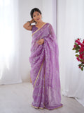 Purple Soft Gold Crush Embroidered Designer Saree with Blouse