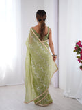 Sea Green Soft Gold Crush Embroidered Designer Saree with Blouse